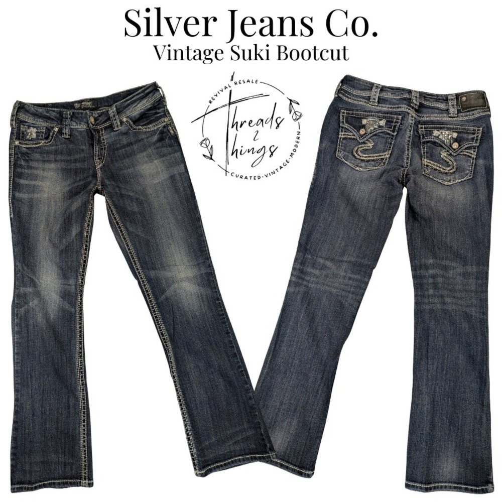 Silver Jeans Womens 30 Suki Bootcut Flap Pocket Stud Embroidered Western Y2k VTG